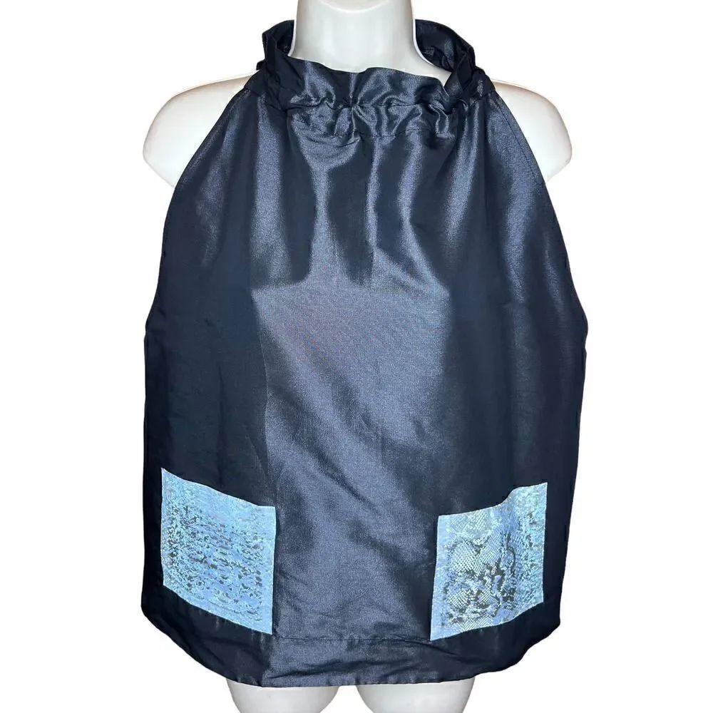 Pascal Black Ruffle Neck Sleeveless Top Size Large